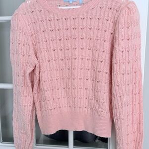 Draper James XL Pink Pointelle Knit Sweater Wool Cashmere Blend Puff Sleeve